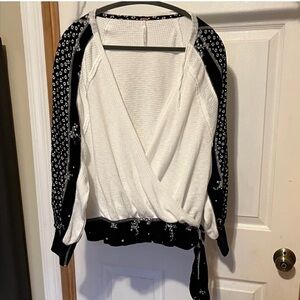 Free People Black & White Wrap Front Knit Top